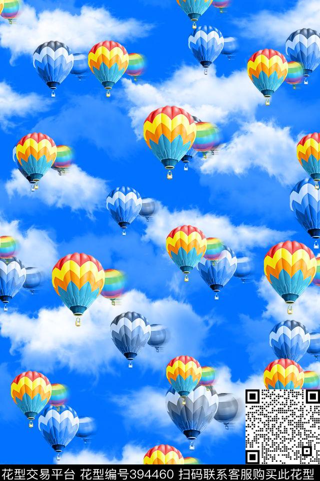 夏日风情白云蓝天数码印花华亿平台下载（图片编号: 394460） - 瓦栏（Walan）