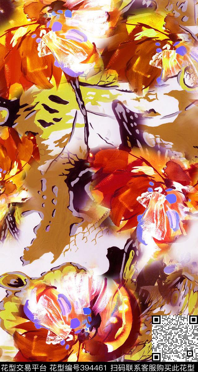 抽象花卉IE-名族风数码印花华亿平台下载（图片编号: 394461） - 瓦栏（Walan）