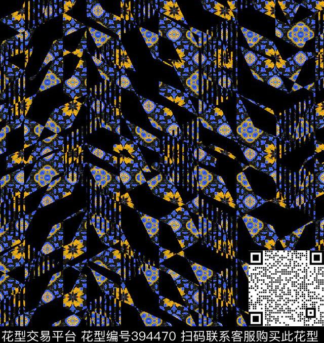 抽象花卉几何传统印花华亿平台下载（图片编号: 394470） - 瓦栏（Walan）