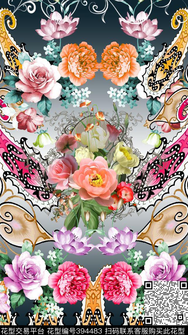 花卉腰果数码印花华亿平台下载（图片编号: 394483） - 瓦栏（Walan）