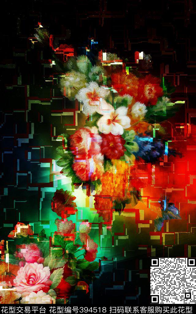 电子花卉花卉扩散效果数码印花华亿平台下载（图片编号: 394518） - 瓦栏（Walan）