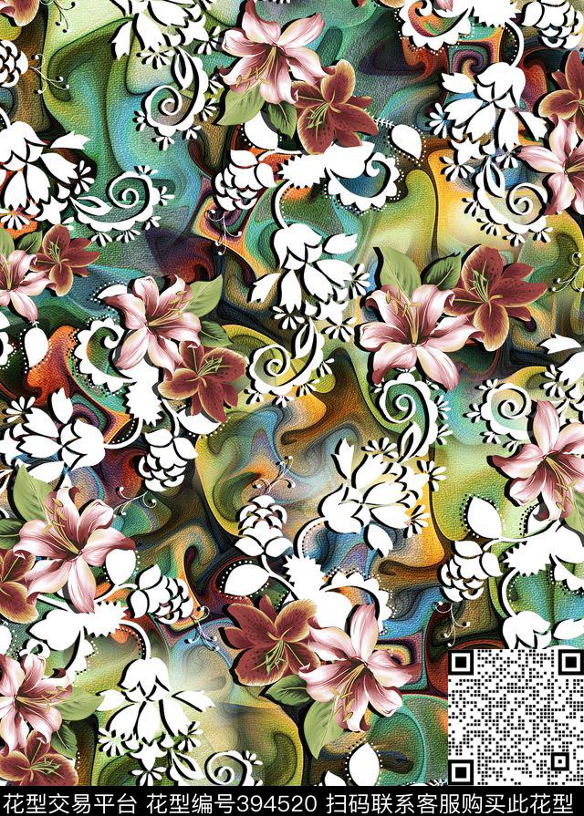 抽象花卉数码印花华亿平台下载（图片编号: 394520） - 瓦栏（Walan）