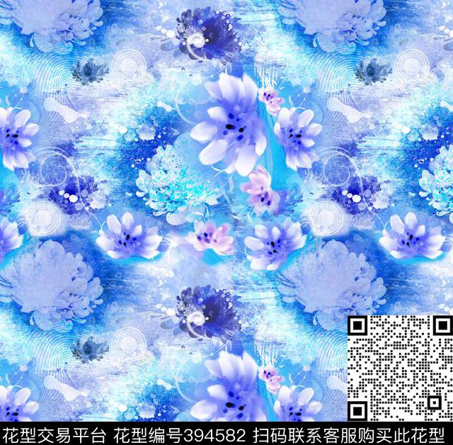 抽象花卉数码印花华亿平台下载（图片编号: 394582） - 瓦栏（Walan）