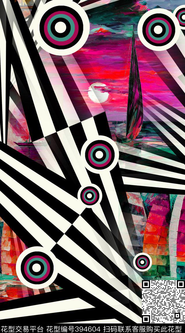 复古黑白条纹油画数码印花华亿平台下载（图片编号: 394604） - 瓦栏（Walan）