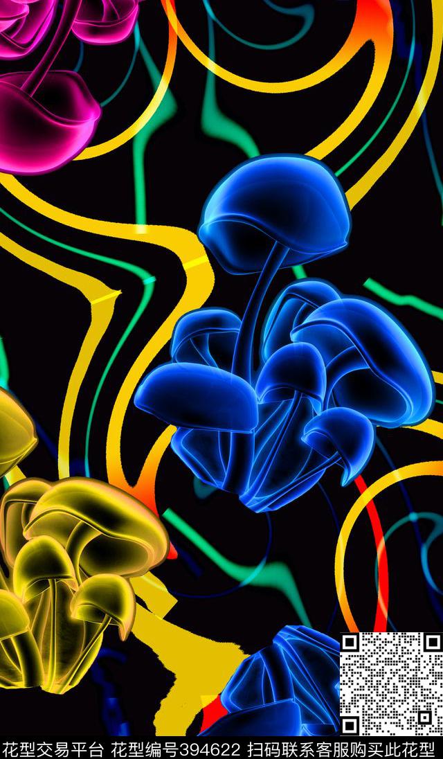 抽象蘑菇数码印花华亿平台下载（图片编号: 394622） - 瓦栏（Walan）