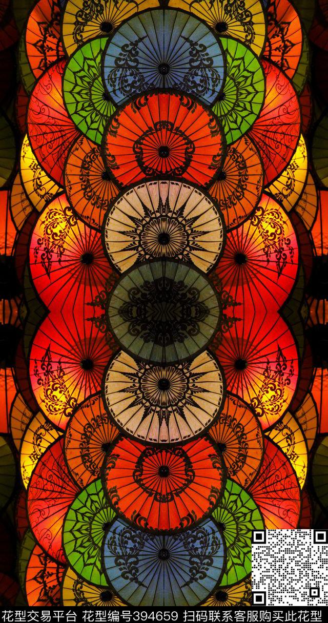 中国风民族伞数码印花华亿平台下载（图片编号: 394659） - 瓦栏（Walan）