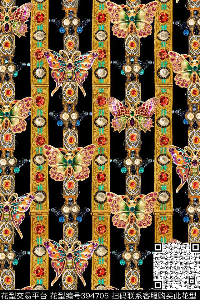欧式宝石宝石蝴蝶数码印花华亿平台下载（图片编号: 394705） - 瓦栏（Walan）