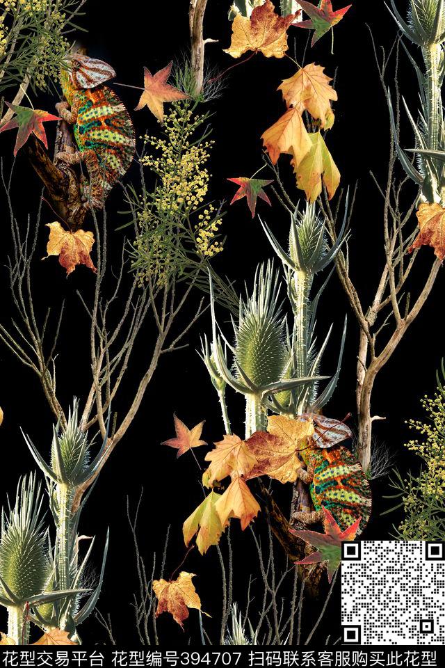 时尚蜥蜴仙人球数码印花华亿平台下载（图片编号: 394707） - 瓦栏（Walan）
