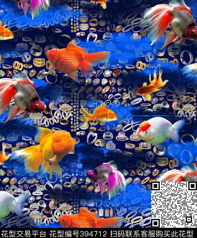 夏日风情鱼戒指数码印花华亿平台下载（图片编号: 394712） - 瓦栏（Walan）