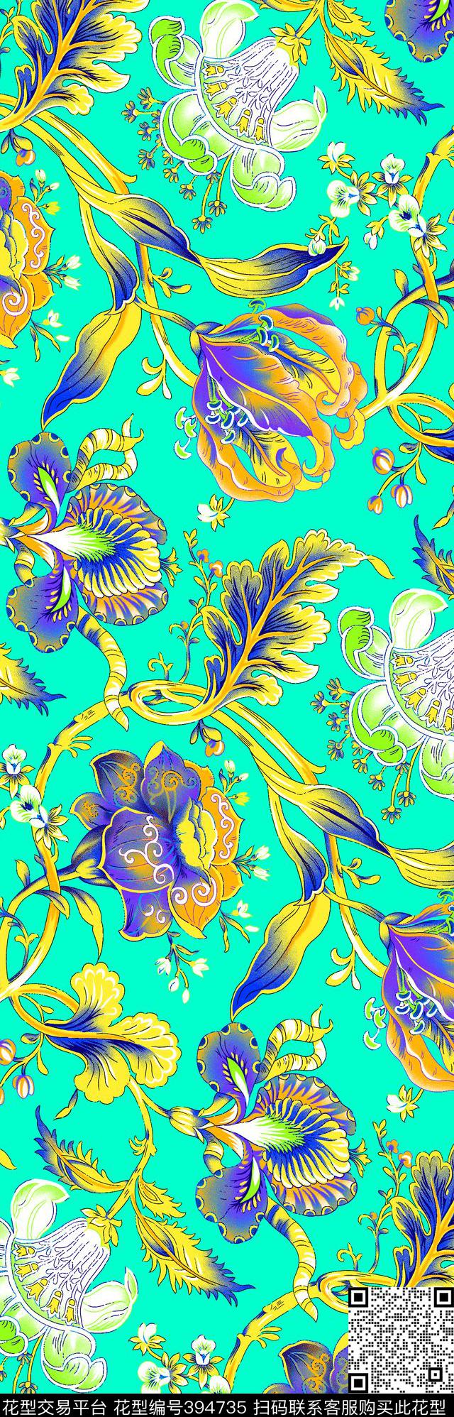 巴洛克佩斯利古典花纹26.4*82.3cm\tiff\300dpi传统印花华亿平台下载（图片编号: 394735） - 瓦栏（Walan）