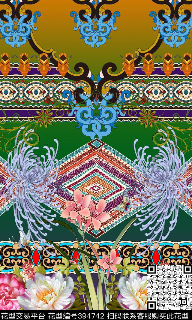 民族风花卉数码印花华亿平台下载（图片编号: 394742） - 瓦栏（Walan）