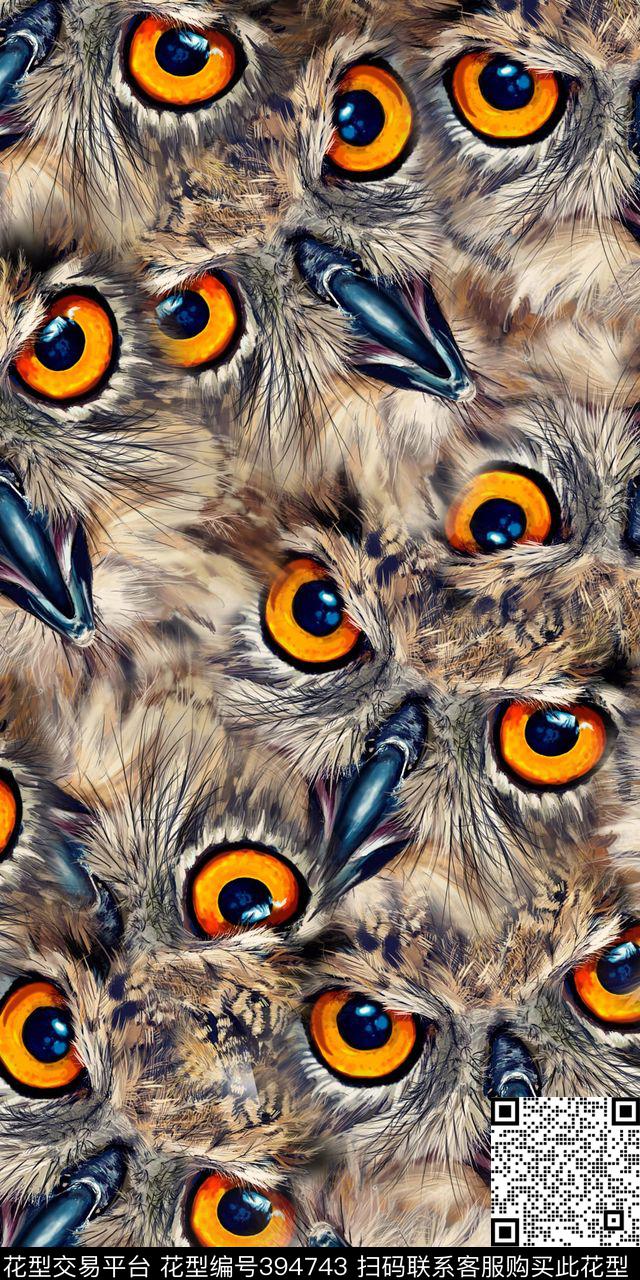 绚丽时尚动物皮毛猫头鹰数码印花华亿平台下载（图片编号: 394743） - 瓦栏（Walan）