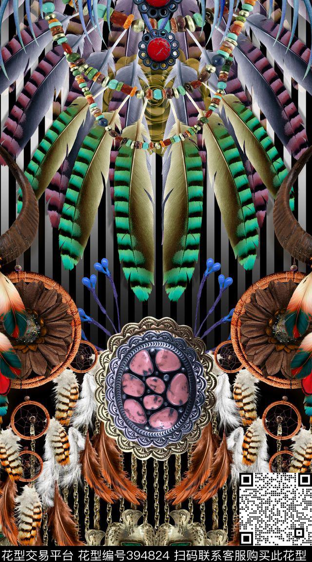 印第安民族高级数码印花华亿平台下载（图片编号: 394824） - 瓦栏（Walan）