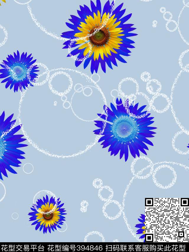 小清新雏菊花卉数码印花华亿平台下载（图片编号: 394846） - 瓦栏（Walan）