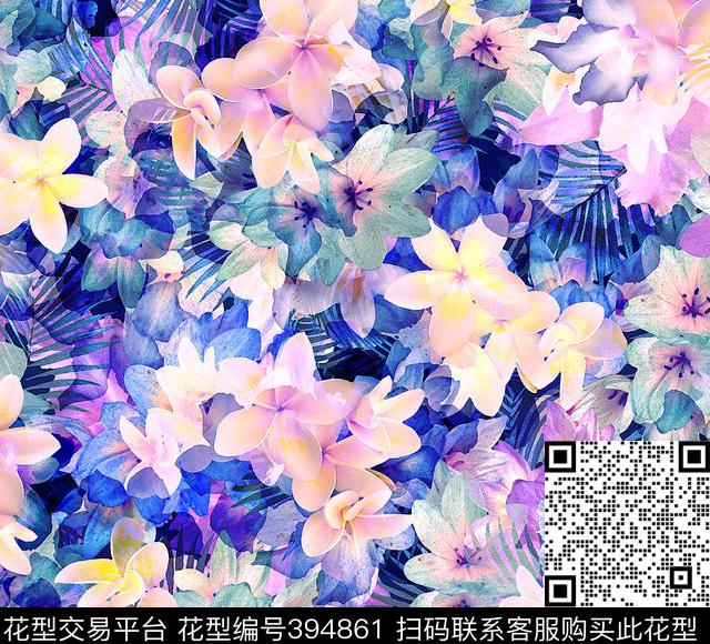 抽象花卉小清新数码印花华亿平台下载（图片编号: 394861） - 瓦栏（Walan）