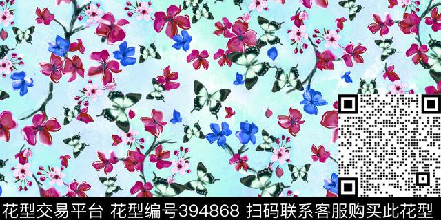 花卉渐彩小清新数码印花华亿平台下载（图片编号: 394868） - 瓦栏（Walan）