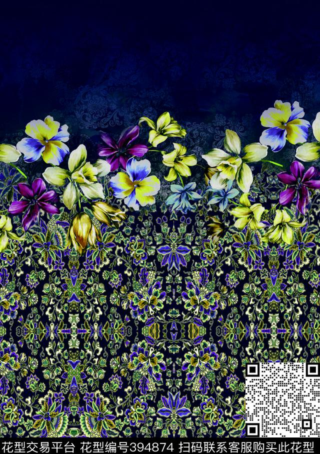 花卉图案华亿平台设计时尚数码印花华亿平台下载（图片编号: 394874） - 瓦栏（Walan）