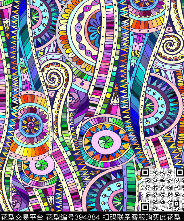 抽象几何抽象几何花卉抽象线条传统印花华亿平台下载（图片编号: 394884） - 瓦栏（Walan）