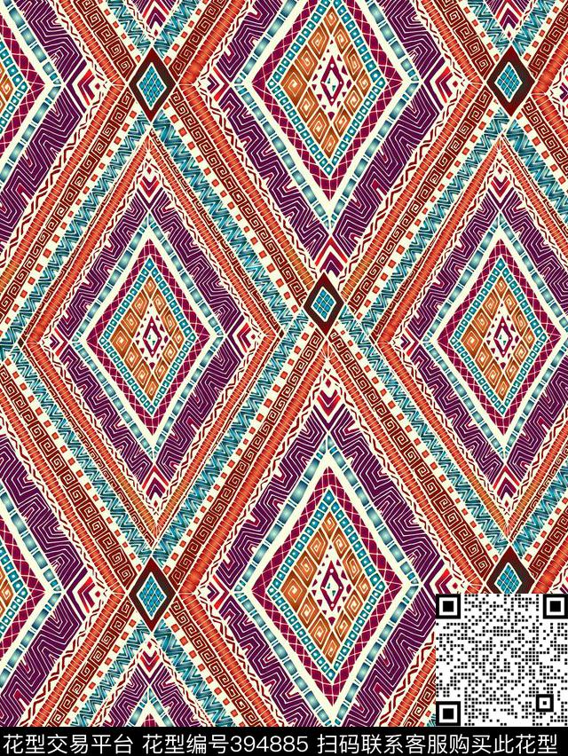 抽象几何复古格子流行时尚传统印花华亿平台下载（图片编号: 394885） - 瓦栏（Walan）
