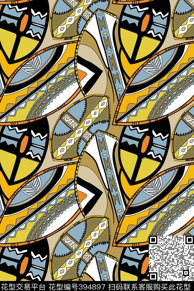 抽象植物抽象几何流行时尚传统印花华亿平台下载（图片编号: 394897） - 瓦栏（Walan）