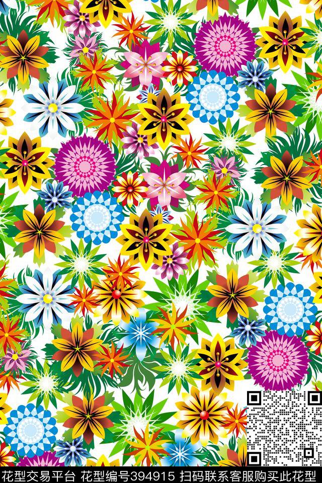 民族风手绘花个性休闲数码印花华亿平台下载（图片编号: 394915） - 瓦栏（Walan）