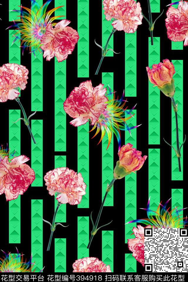 SS几何花卉数码印花华亿平台下载（图片编号: 394918） - 瓦栏（Walan）