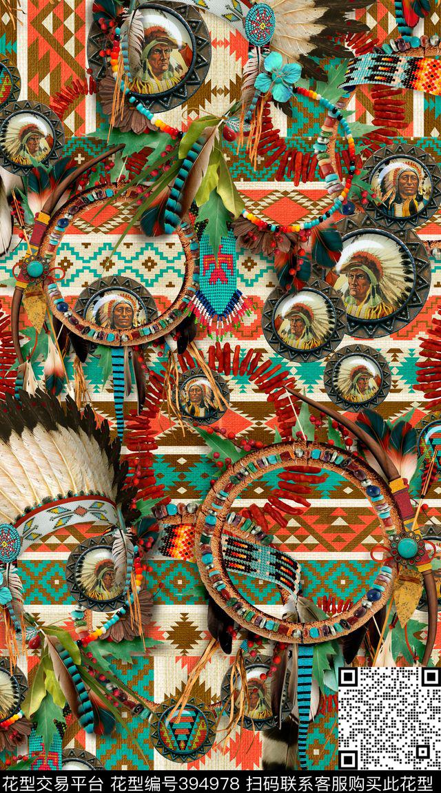 印第安民族风珠宝数码印花华亿平台下载（图片编号: 394978） - 瓦栏（Walan）