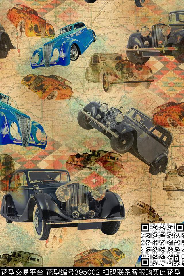 地图复古几何拼接数码印花华亿平台下载（图片编号: 395002） - 瓦栏（Walan）