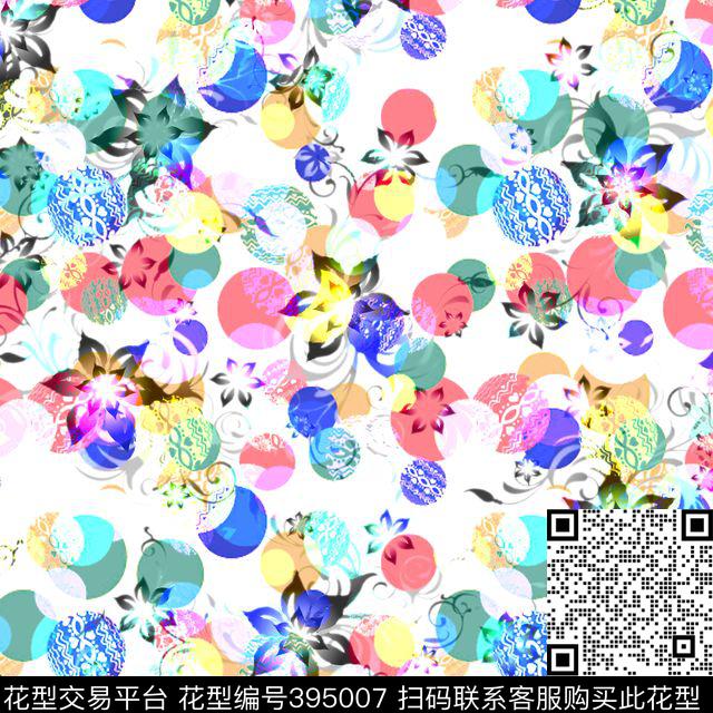 几何清新小花数码印花华亿平台下载（图片编号: 395007） - 瓦栏（Walan）