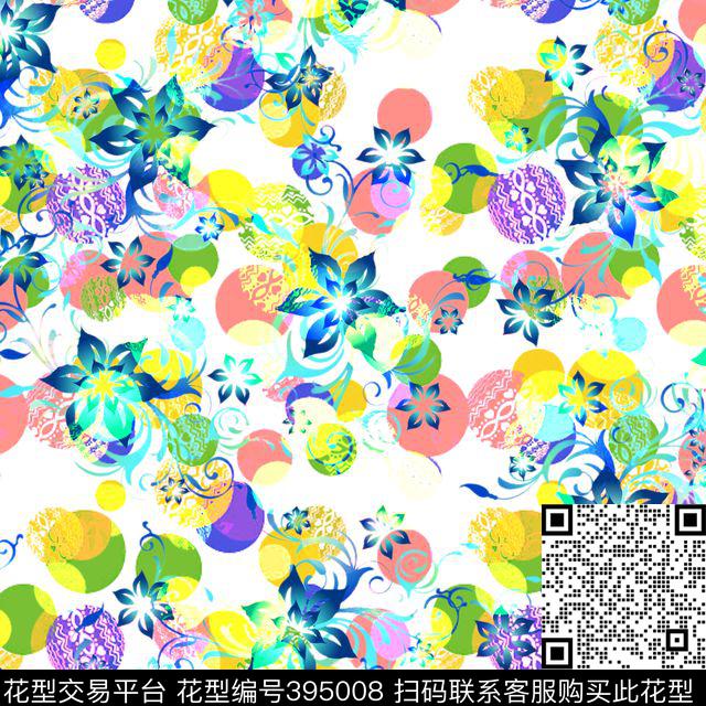 清新几何小花数码印花华亿平台下载（图片编号: 395008） - 瓦栏（Walan）