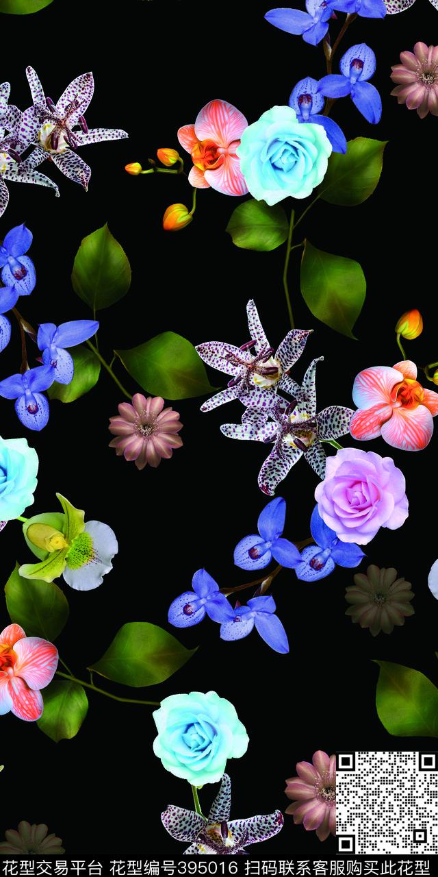 时尚花叶花卉数码印花华亿平台下载（图片编号: 395016） - 瓦栏（Walan）