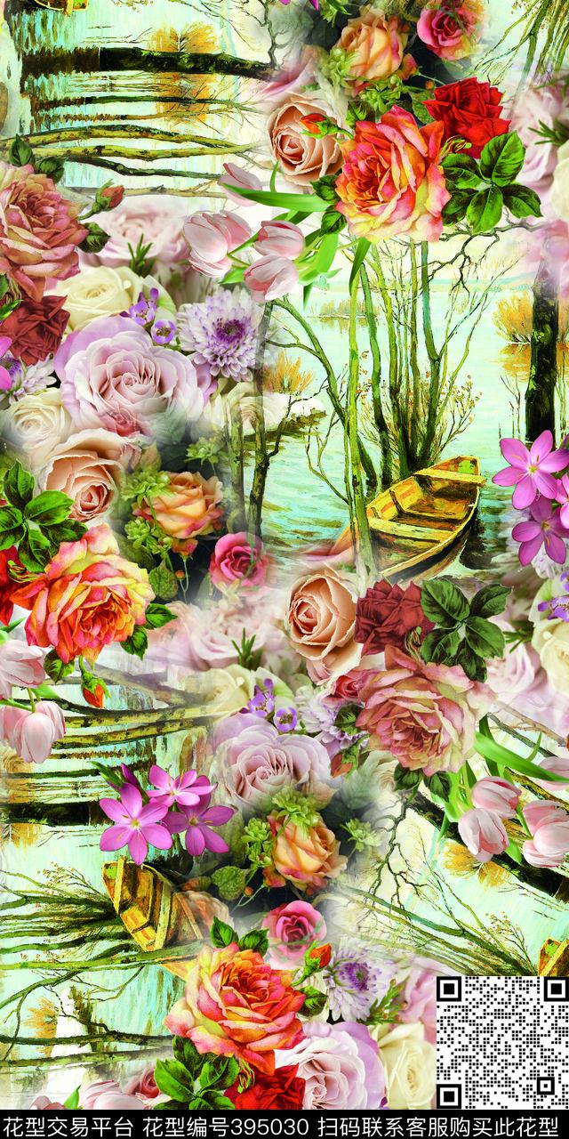 时尚花花卉数码印花华亿平台下载（图片编号: 395030） - 瓦栏（Walan）