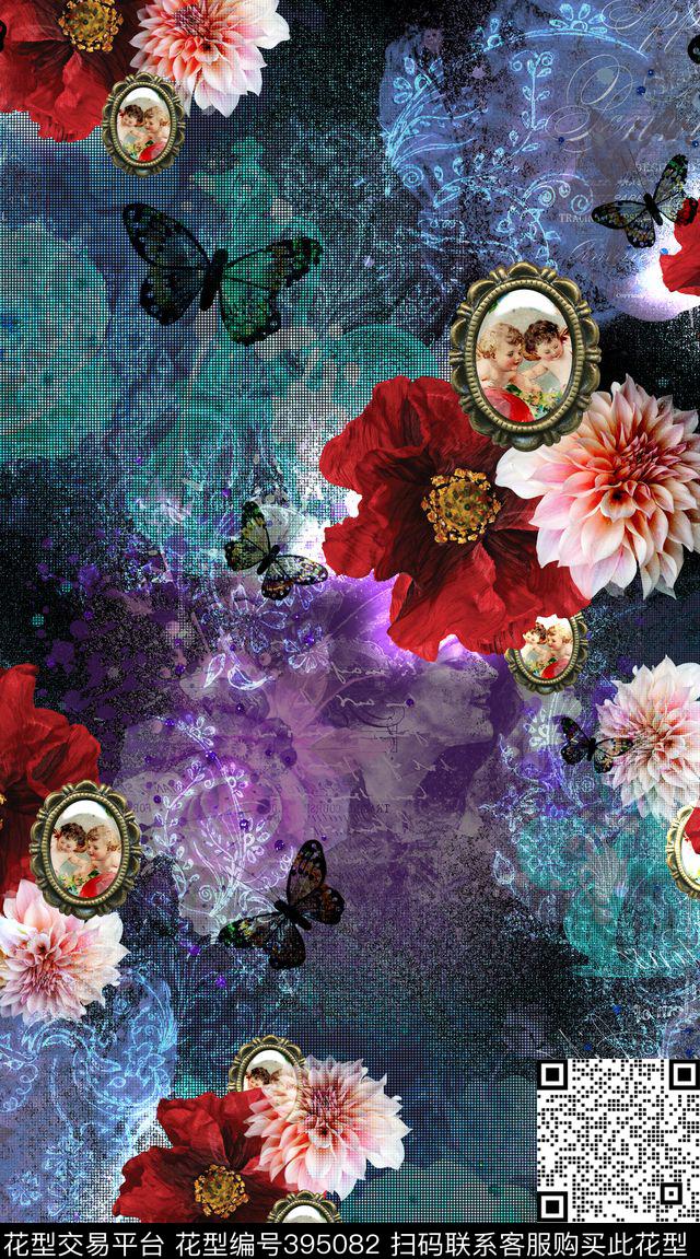 炫彩花卉复古数码印花华亿平台下载（图片编号: 395082） - 瓦栏（Walan）
