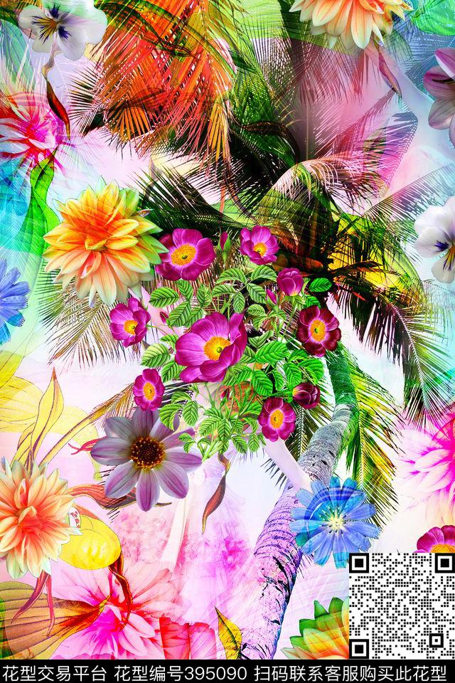 热带花卉热带风景、花卉数码印花华亿平台下载（图片编号: 395090） - 瓦栏（Walan）