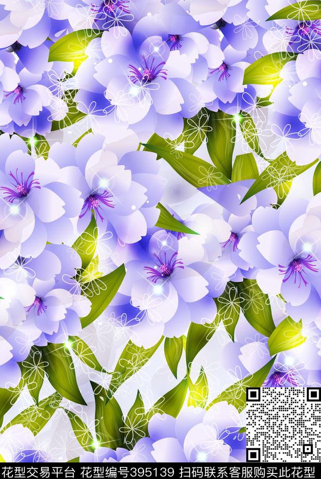炫彩抽象花卉数码印花华亿平台下载（图片编号: 395139） - 瓦栏（Walan）
