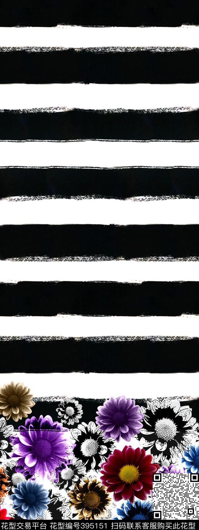 流行时尚条纹花卉45*120cm\300dpi\tiff数码印花华亿平台下载（图片编号: 395151） - 瓦栏（Walan）