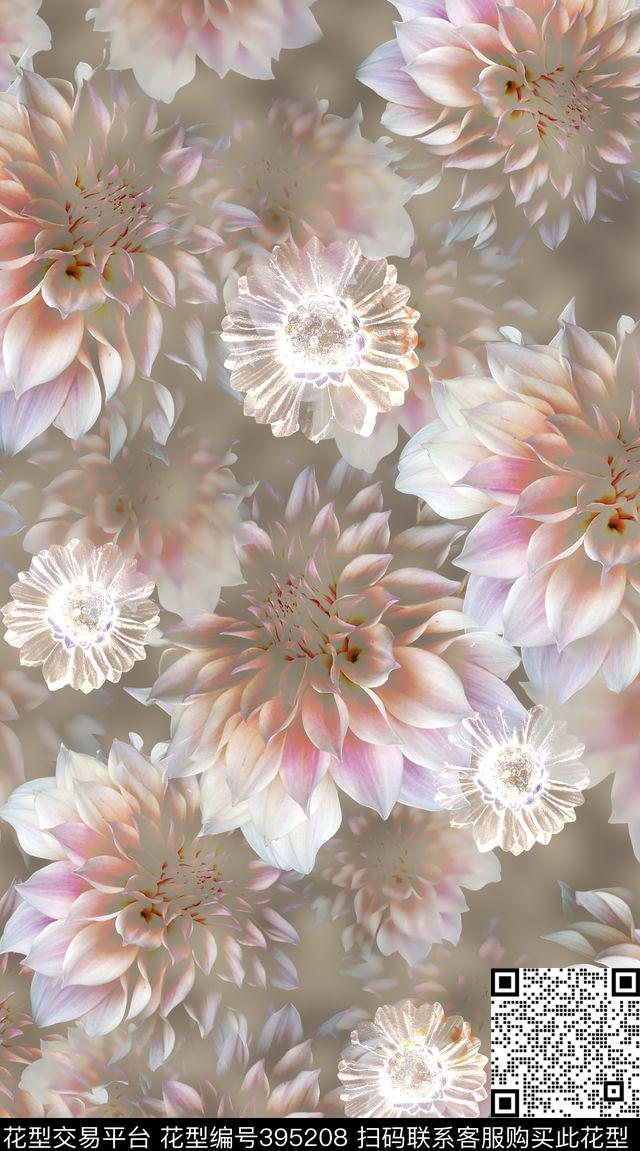 花卉模糊机理数码印花华亿平台下载（图片编号: 395208） - 瓦栏（Walan）