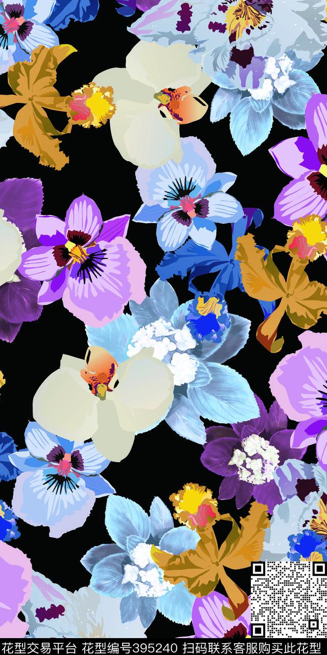 花时尚花卉传统印花华亿平台下载（图片编号: 395240） - 瓦栏（Walan）
