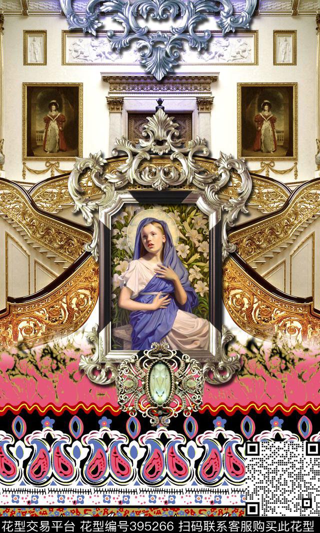 欧式宫廷风花纹相框数码印花华亿平台下载（图片编号: 395266） - 瓦栏（Walan）