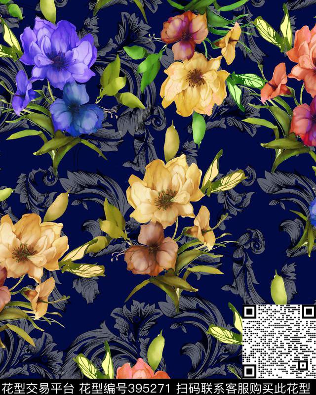 花卉靓丽花卉数码印花华亿平台下载（图片编号: 395271） - 瓦栏（Walan）