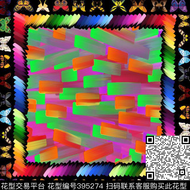 蝴蝶油画笔触撞色传统印花华亿平台下载（图片编号: 395274） - 瓦栏（Walan）