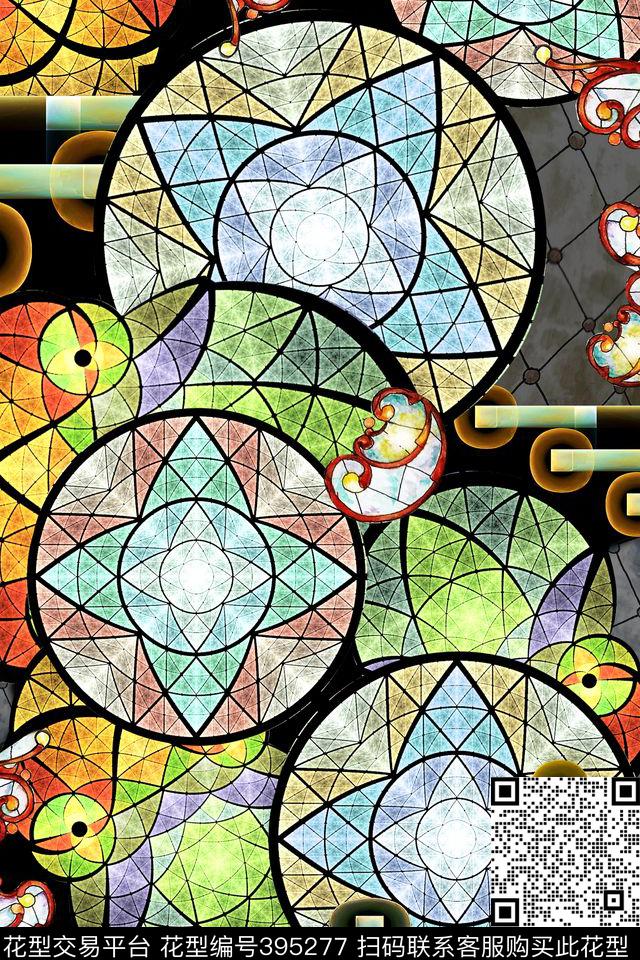 抽象几何圆形数码印花华亿平台下载（图片编号: 395277） - 瓦栏（Walan）