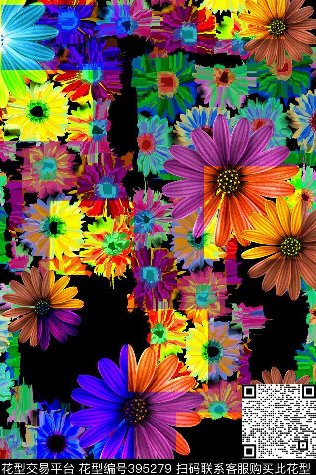 花卉曝光艺术扭曲数码印花华亿平台下载（图片编号: 395279） - 瓦栏（Walan）