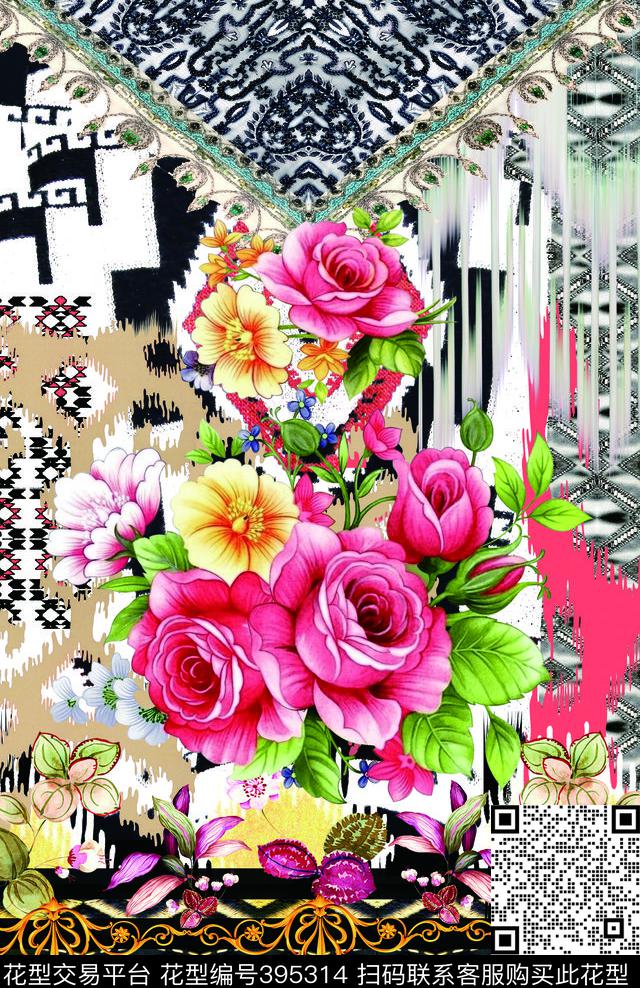 几何领花民族风数码印花华亿平台下载（图片编号: 395314） - 瓦栏（Walan）