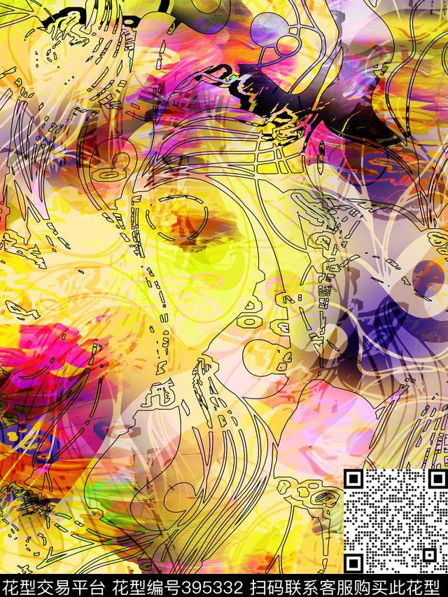 田园抽象写意数码印花华亿平台下载（图片编号: 395332） - 瓦栏（Walan）