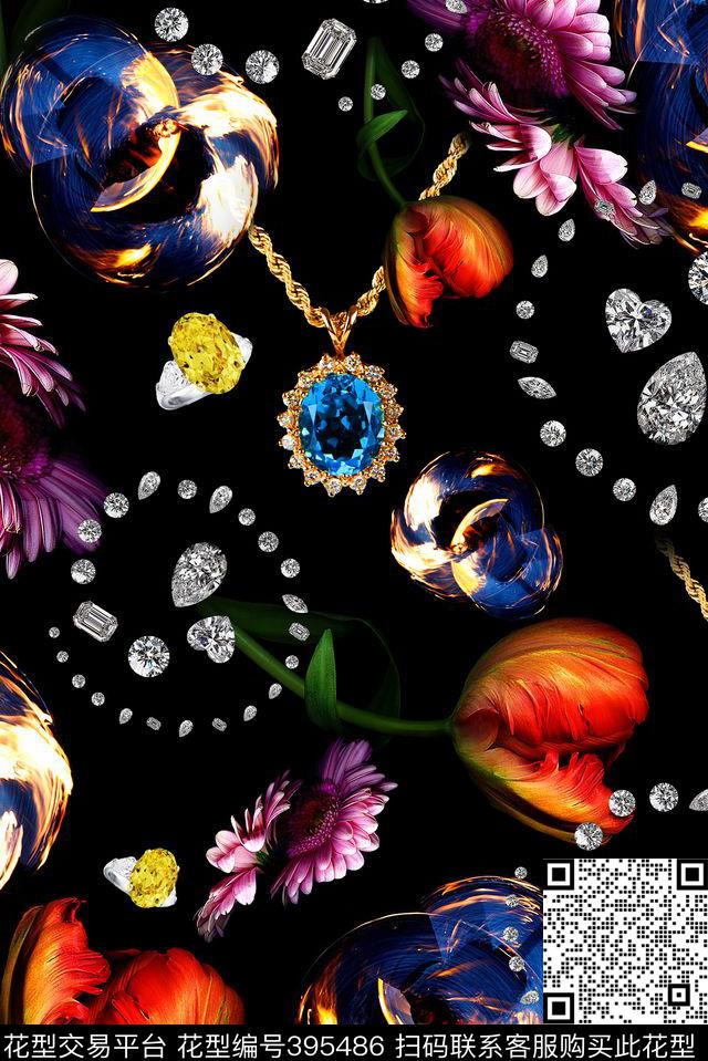 花卉几何女装数码印花华亿平台下载（图片编号: 395486） - 瓦栏（Walan）