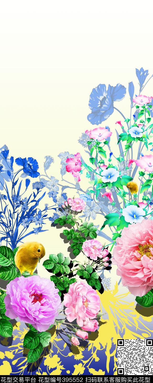 女装鸟欧式花纹数码印花华亿平台下载（图片编号: 395552） - 瓦栏（Walan）