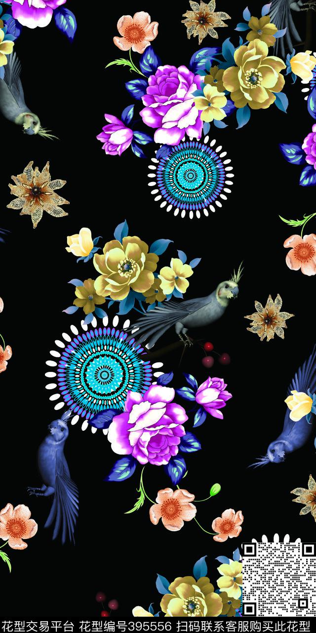 时尚花几何花卉数码印花华亿平台下载（图片编号: 395556） - 瓦栏（Walan）