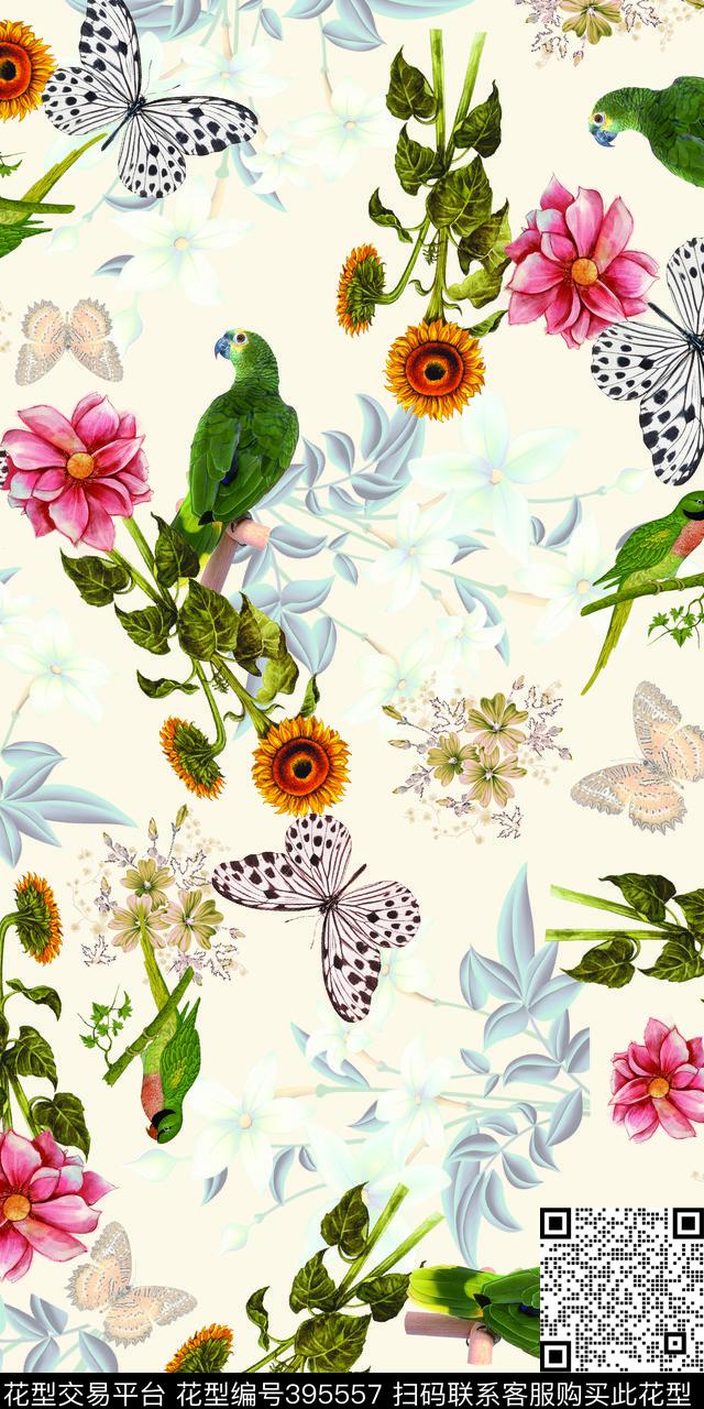 时尚花鸟花卉数码印花华亿平台下载（图片编号: 395557） - 瓦栏（Walan）