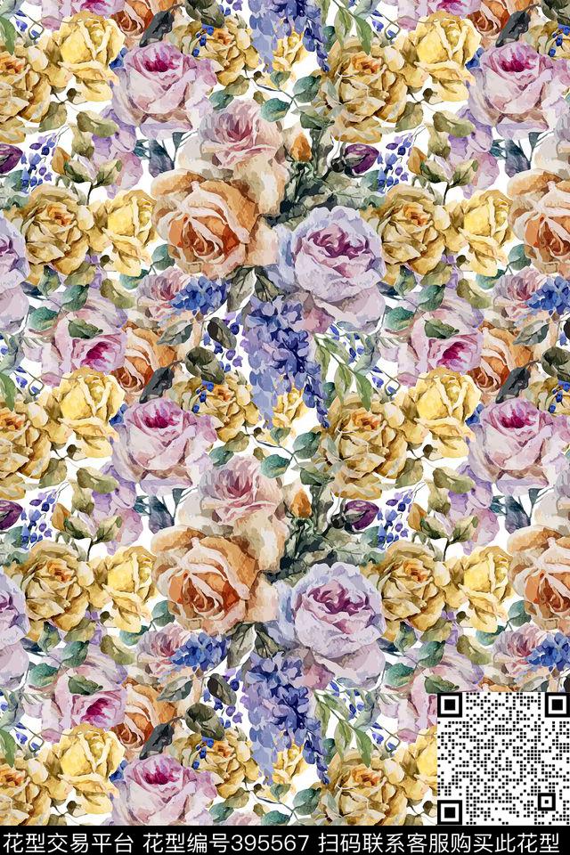 满版花卉油画花卉数码印花华亿平台下载（图片编号: 395567） - 瓦栏（Walan）
